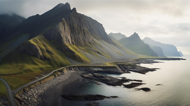 Hyperrealistic Coastal Mountain