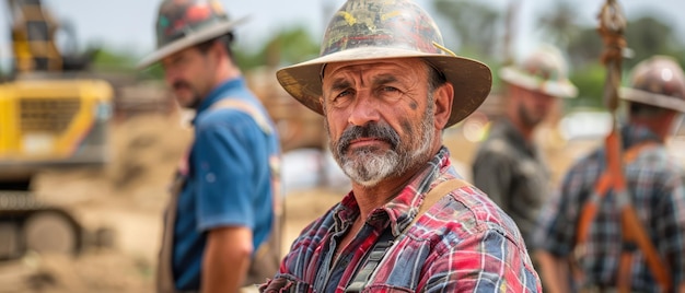 Photo hyperrealistic construction manager calmly mediating highstress dispute between subcontractors on