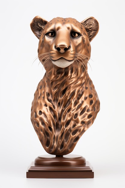 Hyperrealistic copper bust of a cheetah