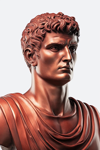 Hyperrealistic copper bust of a man in ancient italian style