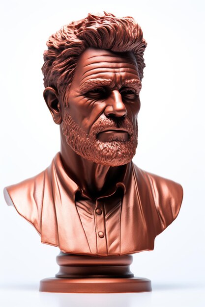 Hyperrealistic copper bust of a man in ancient italian style