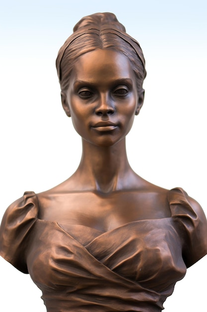 Hyperrealistic copper bust of a woman in ancient italian style