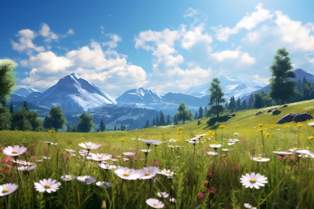 HyperRealistic Depiction of a Beautiful Meadow in Summer Generative AI