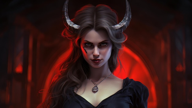 Hyperrealistic Devil Girl With Horns Dark And Mysterious Artwork