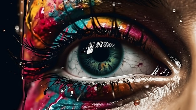 Hyperrealistic digital painting of a colorful eye with vibrant colors and ultrarealistic details in UHD 4K resolution