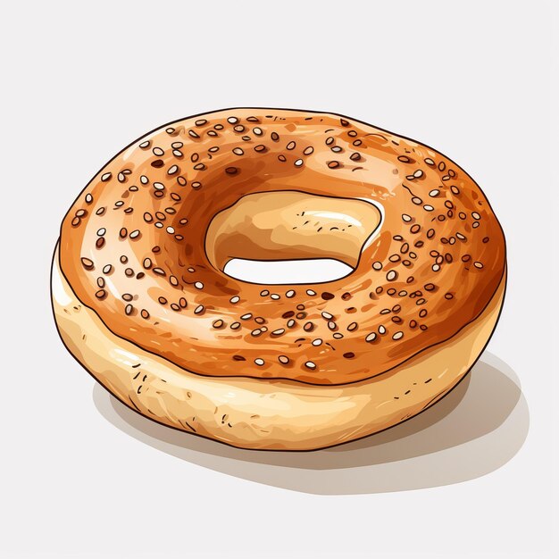 Foto illustrazione iperrealista di doodle di bagel su sfondo bianco