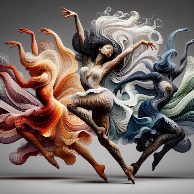 Foto immagini iperrealistiche e accattivanti di belle donne danzanti di diverse etnie