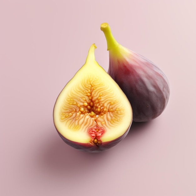 Hyperrealistic Fantasy Illustration Of Two Figs On Pink Background