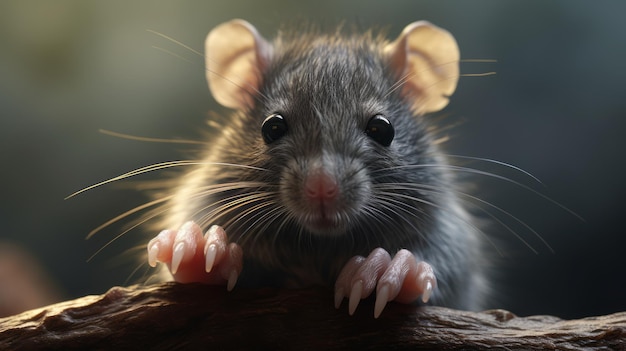 Hyperrealistic Gray Mouse On Branch Detailed Daz3d Art With Shiny Eyes