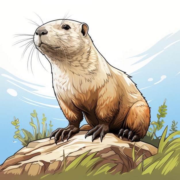 Hyperrealistic Ground Beaver Cartoon Illustration With Clean Inking