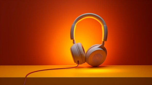 Hyperrealistic Headphones With Vibrant Orange Lighting Background