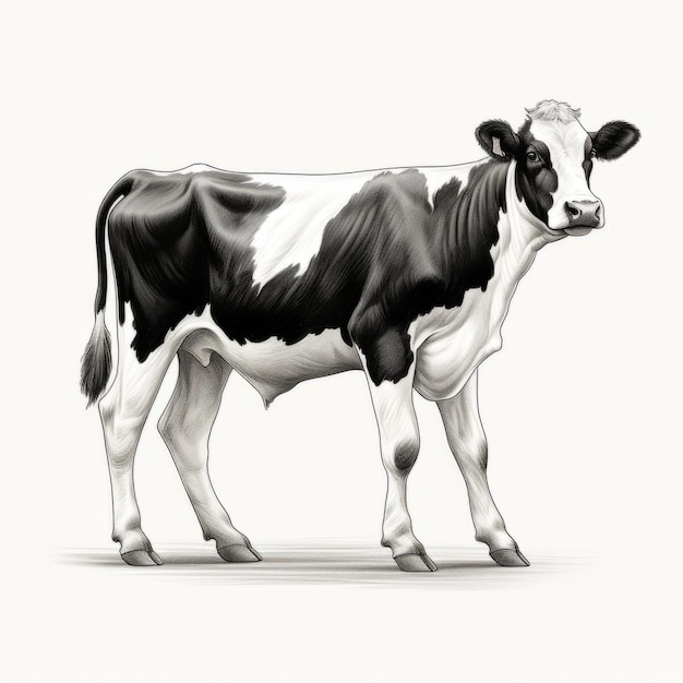 Hyperrealistic Illustration Of A Black And White Cow