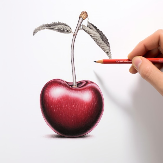 Hyperrealistic Illustration Enlarged Leaf On Cherry