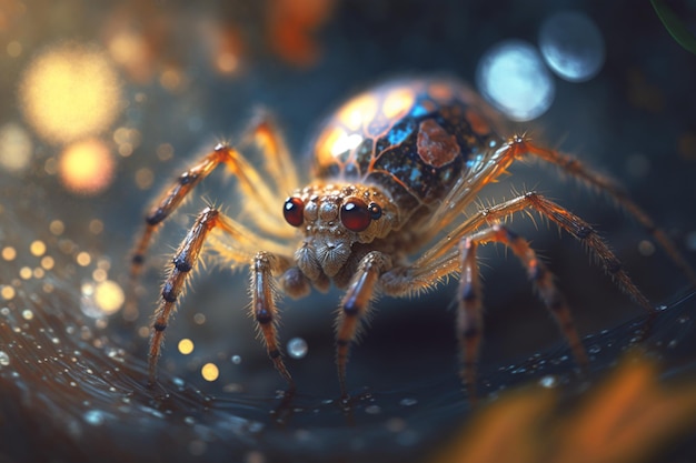 Гиперреалистичная иллюстрация насекомого, напоминающего красноспинного паука крупным планом