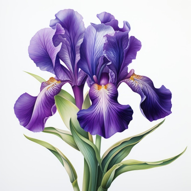 Hyperrealistic Illustration Of Violet Iris Flower On White Background