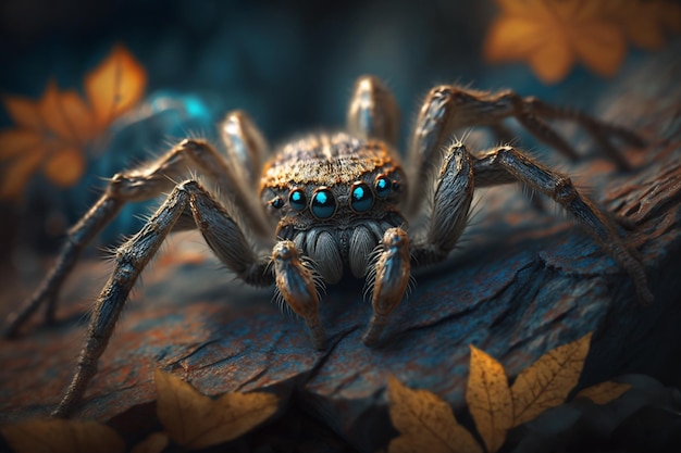 확대된 늑대 거미 곤충의 초현실적인 그림