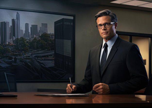 A hyperrealistic image of an attorney in a modern office captured with a highresolution camera