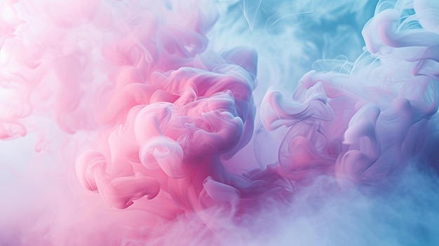 A hyperrealistic image featuring delicate puffs of pink smoke floating effortlessly in front of a serene blue background AI Generative