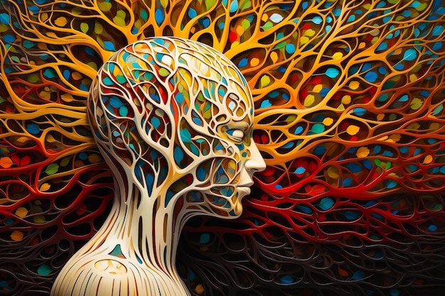 Photo hyperrealistic neural pattern woman face abstract art hd background