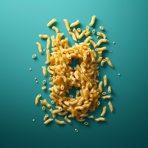 Photo hyperrealistic pasta image on teal background with symmetrical chaos