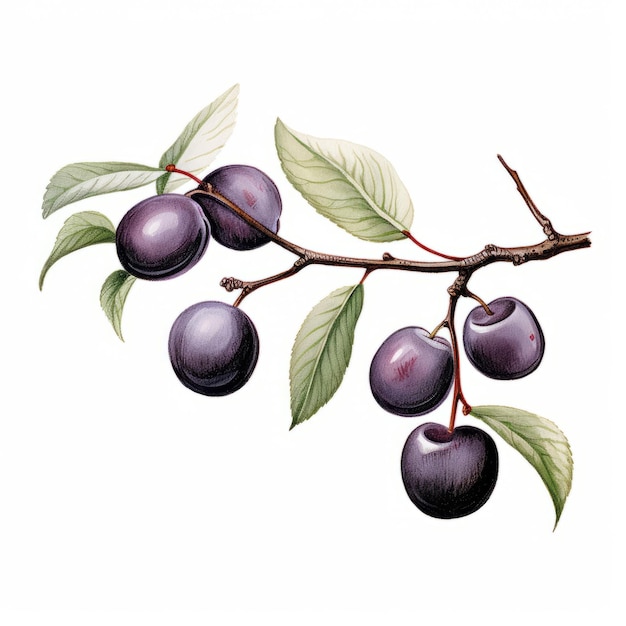 Photo hyperrealistic plum branches illustration with graphic fluidity