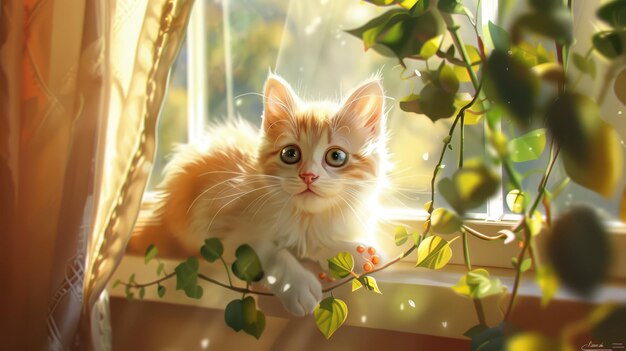 A Hyperrealistic Portrait of an Adorable Fluffy Kitten