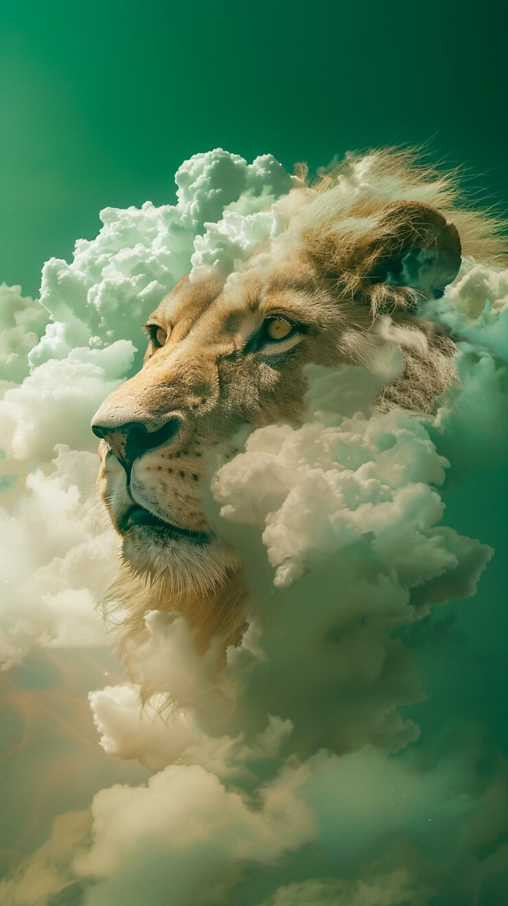 A hyperrealistic portrait of a lion made out of clouds