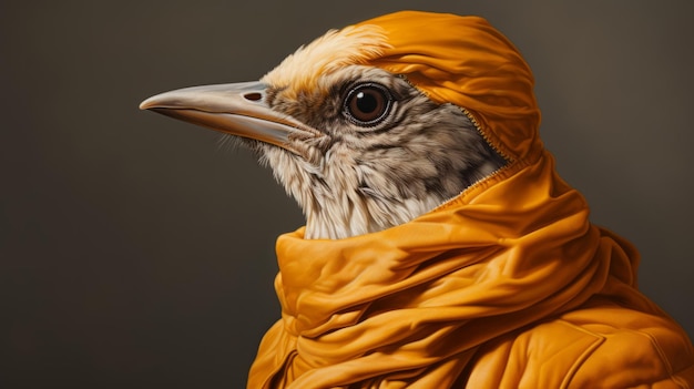 Hyperrealistic Portrait Of An Orange Bird In A Scarf