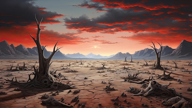 Hyperrealistic portrayal of a dramatic desert landscape