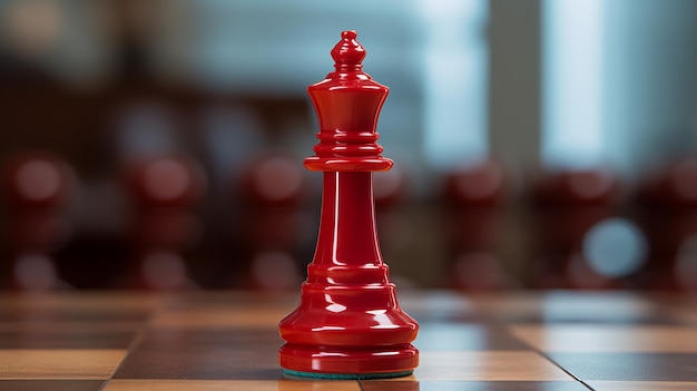 Hyperrealistic Red Chess Piece On A Dark Board