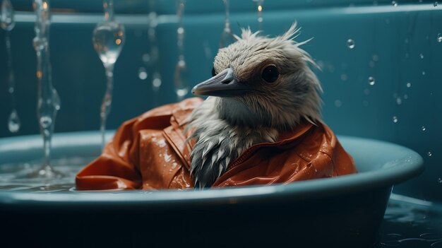 Photo hyperrealistic scifi a duck in a tub