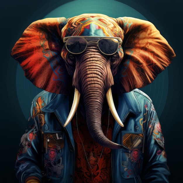 Hyperrealistic Scifi Elephant Colorful Melancholy Illustration