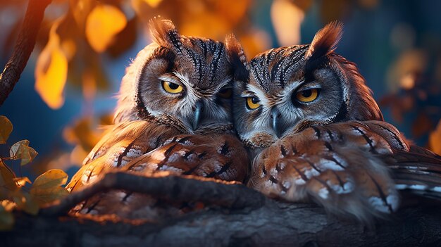 Photo hyperrealistic sleeping beautiful owls