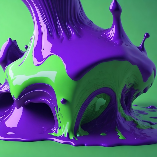 Hyperrealistic soft focus melting bright lime and white 3d paint for an experimental art exhibition