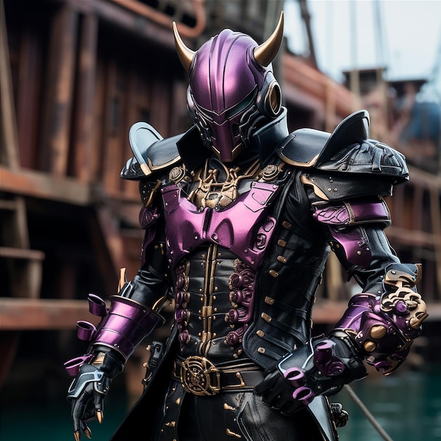 hyperrealistic superhero with purple armor HD