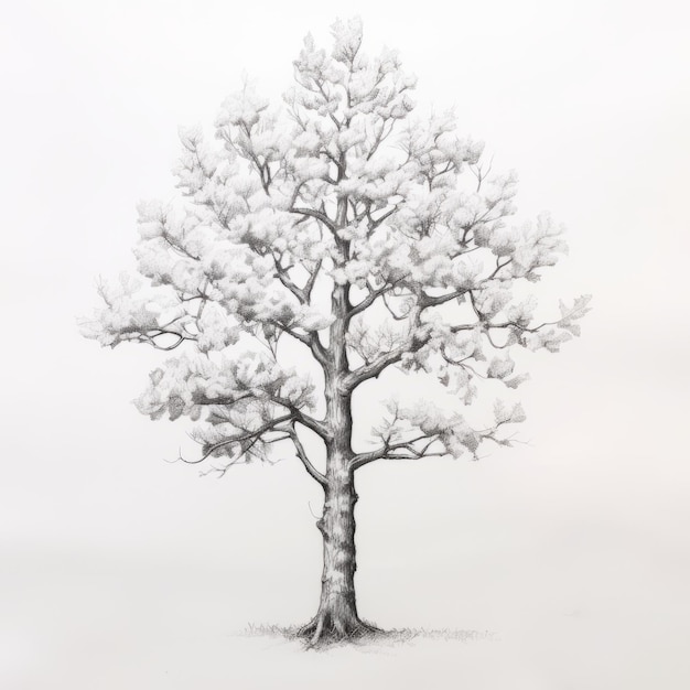 超現実的な木の絵 詳細で対称的な筆のイラスト