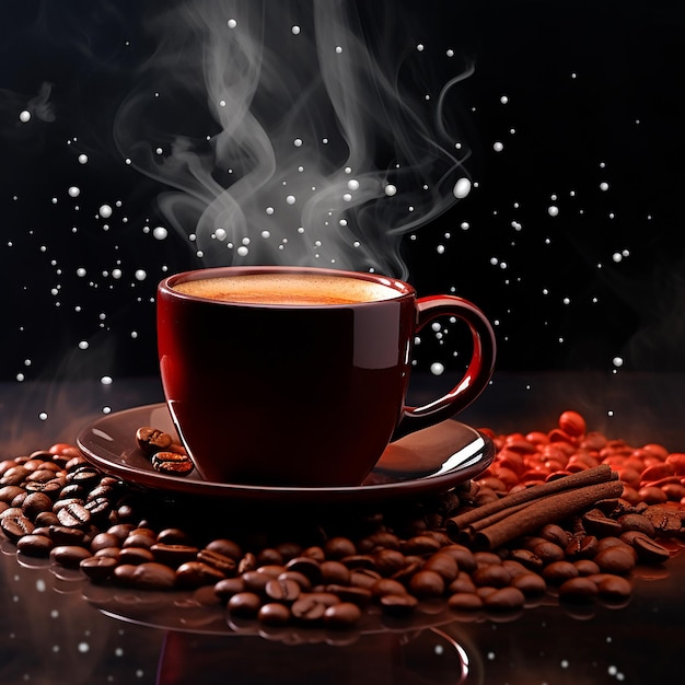 Hyperrealistic ultra 4d image of a cup of hot beverage