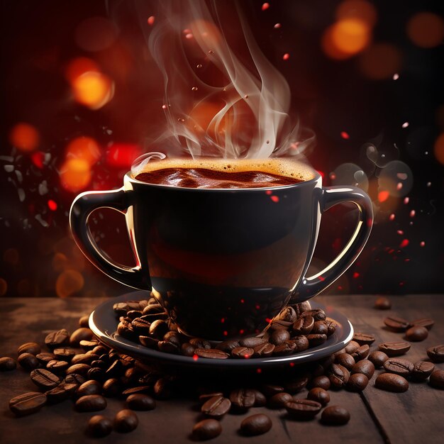 Foto rendering ultra 4d iperrealistico di una tazza di caffè bollente
