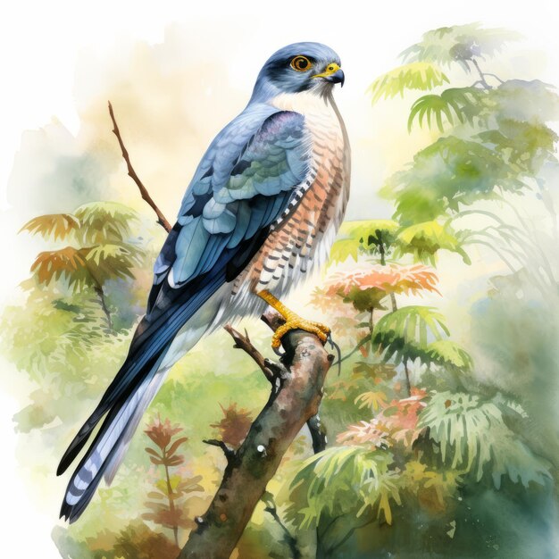 Photo hyperrealistic watercolor illustration of a perched hawk