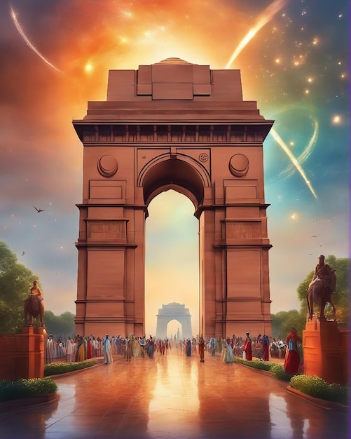 Photo hyperrealistic watercolor india gate shining