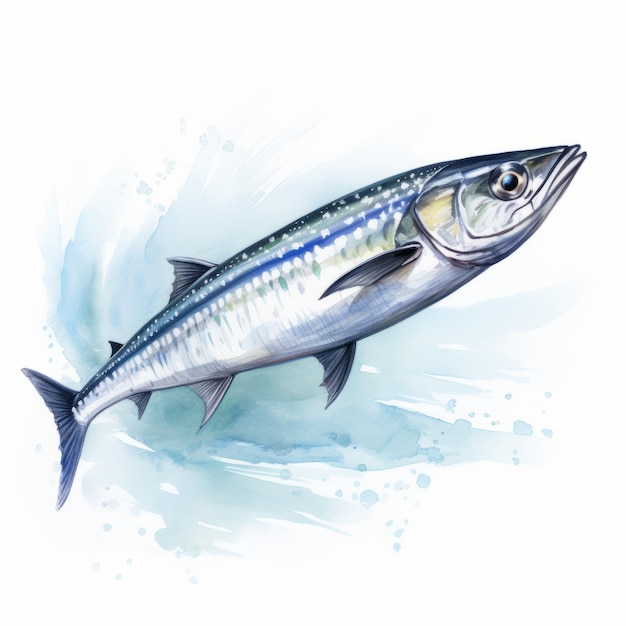 Hyperrealistic Watercolor Painting Of Mackerel With High Contrast