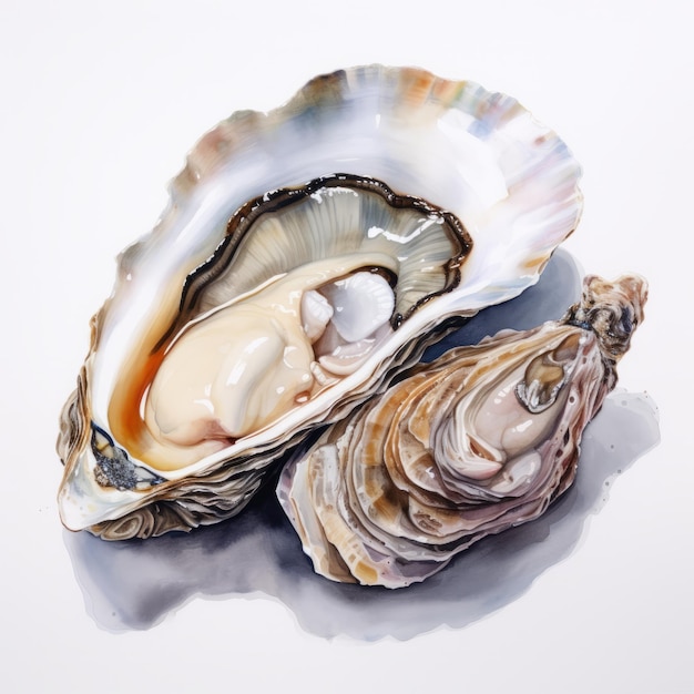 Photo hyperrealistic watercolor painting of oyster meticulous photorealistic still life art