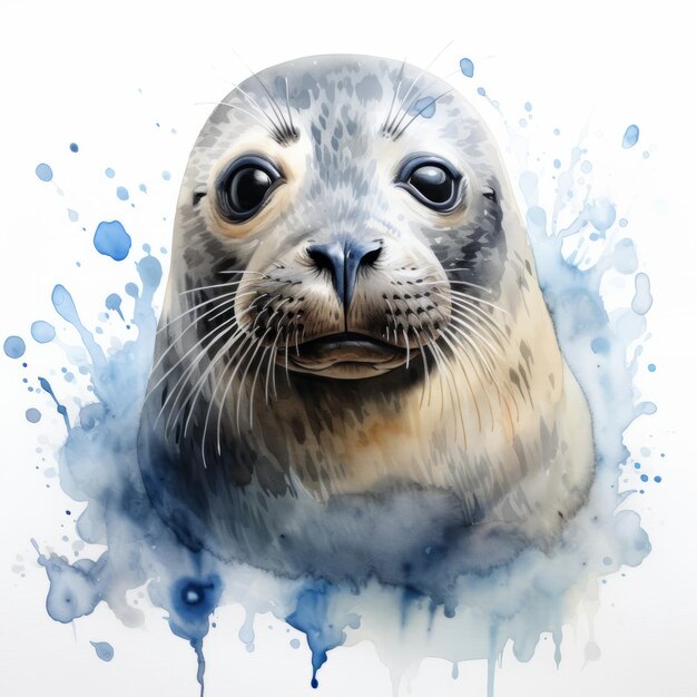 Hyperrealistic Watercolor Painting Of A Seal With High Contrast