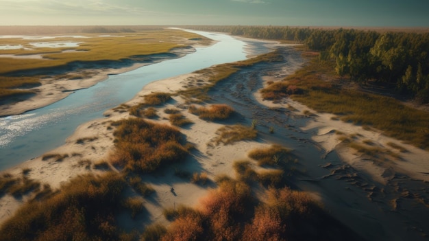 Hyperrealistic Wetland Shot Of Sandy Beach