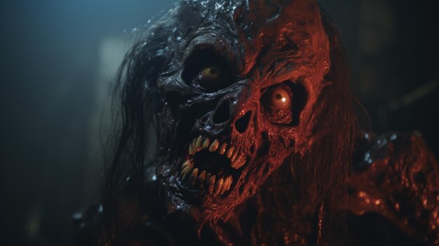 Photo hyperrealistic witchcore zombie unreal engine 5 red zombie with fantastical teeth