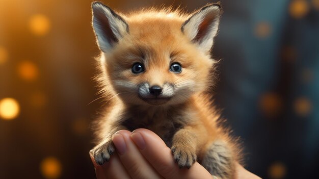 Hyperrealistic zbrush portrait cute fox holding red fox toy