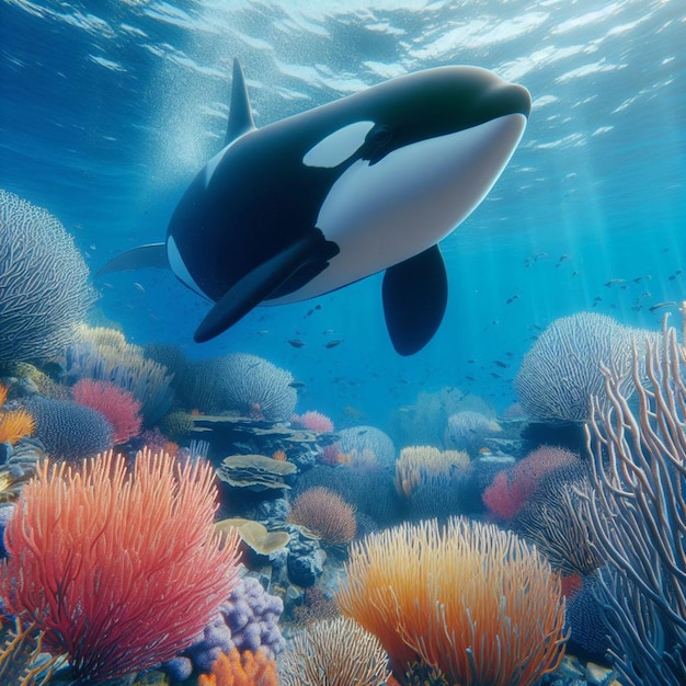 Hyperrealistisch majestueus groot wild dier Orca Killer Walvis zwemmen blauwe zee