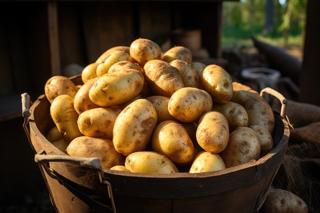 Hyperrealistisch van aardappelen in mand ai gegenereerd