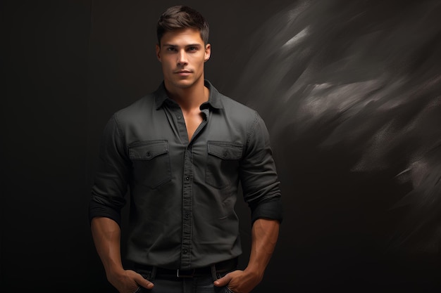 Hyperrealistische 35 mm, een mannelijk model met een zwart shirt