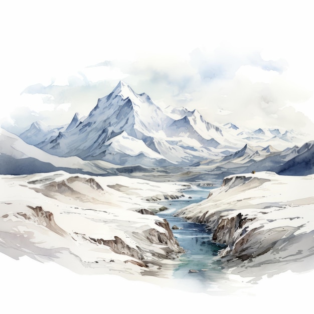 Hyperrealistische aquarel Tundra landschap met bergen